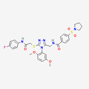 molecular formula C30H31FN6O6S2 B2437849 N-[[4-(2,5-二甲氧基苯基)-5-[2-(4-氟苯胺)-2-氧代乙基]硫代-1,2,4-三唑-3-基]甲基]-4-吡咯烷-1-基磺酰基苯甲酰胺 CAS No. 309968-49-8