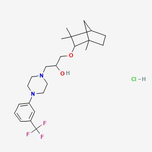 molecular formula C24H36ClF3N2O2 B2437853 1-(4-(3-(Trifluoromethyl)phenyl)piperazin-1-yl)-3-((1,3,3-trimethylbicyclo[2.2.1]heptan-2-yl)oxy)propan-2-ol hydrochloride CAS No. 1217691-90-1