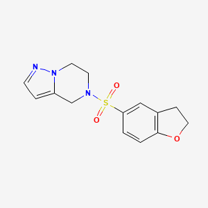 molecular formula C14H15N3O3S B2437857 5-((2,3-Dihydrobenzofuran-5-yl)sulfonyl)-4,5,6,7-tetrahydropyrazolo[1,5-a]pyrazine CAS No. 2034265-66-0