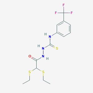 molecular formula C14H18F3N3OS3 B2437906 2-[2,2-bis(ethylsulfanyl)acetyl]-N-[3-(trifluoromethyl)phenyl]-1-hydrazinecarbothioamide CAS No. 338394-35-7