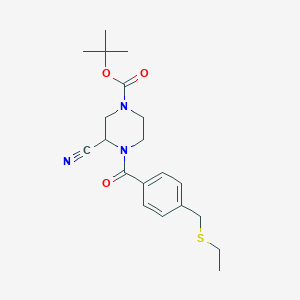 molecular formula C20H27N3O3S B2437913 Tert-butyl 3-cyano-4-{4-[(ethylsulfanyl)methyl]benzoyl}piperazine-1-carboxylate CAS No. 1384797-66-3
