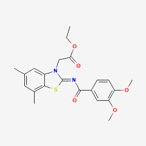 molecular formula C22H24N2O5S B2437921 (Z)-ethyl 2-(2-((3,4-dimethoxybenzoyl)imino)-5,7-dimethylbenzo[d]thiazol-3(2H)-yl)acetate CAS No. 868675-10-9