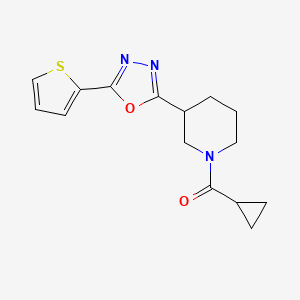 molecular formula C15H17N3O2S B2437924 Cyclopropyl(3-(5-(thiophen-2-yl)-1,3,4-oxadiazol-2-yl)piperidin-1-yl)methanone CAS No. 1105199-62-9
