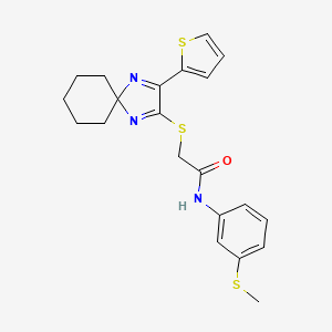 molecular formula C21H23N3OS3 B2437928 N-(3-(methylthio)phenyl)-2-((3-(thiophen-2-yl)-1,4-diazaspiro[4.5]deca-1,3-dien-2-yl)thio)acetamide CAS No. 1223966-16-2