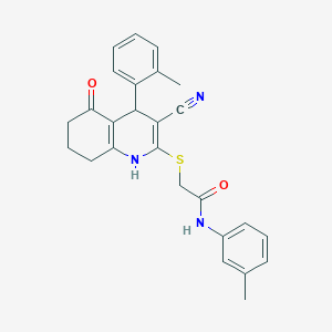 molecular formula C26H25N3O2S B2437956 2-((3-cyano-5-oxo-4-(o-tolyl)-1,4,5,6,7,8-hexahydroquinolin-2-yl)thio)-N-(m-tolyl)acetamide CAS No. 370847-71-5