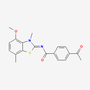 4-acetyl-N-(4-methoxy-3,7-dimethyl-1,3-benzothiazol-2-ylidene)benzamide