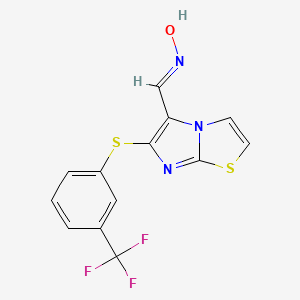 molecular formula C13H8F3N3OS2 B2437969 6-{[3-(三氟甲基)苯基]硫代}咪唑并[2,1-b][1,3]噻唑-5-甲醛肟 CAS No. 339022-87-6