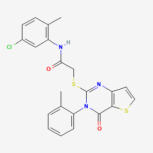 molecular formula C22H18ClN3O2S2 B2437989 N-(5-氯-2-甲苯基)-2-[{[3-(2-甲苯基)-4-氧代-3,4-二氢噻吩并[3,2-d]嘧啶-2-基]硫代}乙酰胺 CAS No. 1291832-29-5