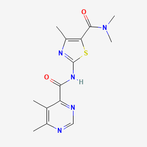 molecular formula C14H17N5O2S B2437996 2-[(5,6-Dimethylpyrimidine-4-carbonyl)amino]-N,N,4-trimethyl-1,3-thiazole-5-carboxamide CAS No. 2415540-58-6