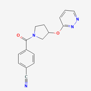 molecular formula C16H14N4O2 B2437997 4-(3-(Pyridazin-3-yloxy)pyrrolidine-1-carbonyl)benzonitrile CAS No. 2034434-26-7