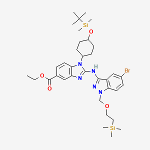molecular formula C35H52BrN5O4Si2 B2438004 1H-Benzimidazole-5-carboxylic acid, 2-[[5-bromo-1-[[2-(trimethylsilyl)ethoxy]methyl]-1H-indazol-3-yl]amino]-1-[trans-4-[[(1,1-dimethylethyl)dimethylsilyl]oxy]cyclohexyl]-, ethyl ester CAS No. 1012104-44-7