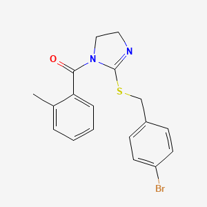 molecular formula C18H17BrN2OS B2438009 (2-((4-bromobenzyl)thio)-4,5-dihydro-1H-imidazol-1-yl)(o-tolyl)methanone CAS No. 851800-41-4