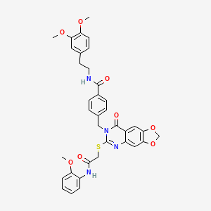 molecular formula C36H34N4O8S B2438020 N-(3,4-二甲氧苯乙基)-4-((6-((2-((2-甲氧苯基)氨基)-2-氧代乙基)硫)-8-氧代-[1,3]二氧杂环[4,5-g]喹唑啉-7(8H)-基)甲基)苯甲酰胺 CAS No. 689757-90-2