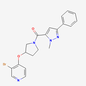 molecular formula C20H19BrN4O2 B2438031 [3-(3-Bromopyridin-4-yl)oxypyrrolidin-1-yl]-(2-methyl-5-phenylpyrazol-3-yl)methanone CAS No. 2380186-72-9