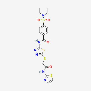 molecular formula C18H20N6O4S4 B2438038 N-[5-({[(1,3-tiazol-2-il)carbamoil]metil}sulfanil)-1,3,4-tiadiazol-2-il]-4-(dietilsulfamol)benzamida CAS No. 392299-85-3