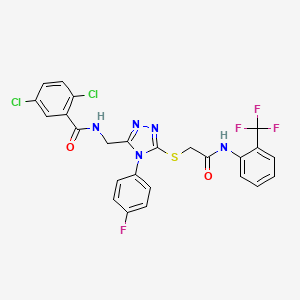 2,5-dichloro-N-[[4-(4-fluorophenyl)-5-[2-oxo-2-[2-(trifluoromethyl)anilino]ethyl]sulfanyl-1,2,4-triazol-3-yl]methyl]benzamide