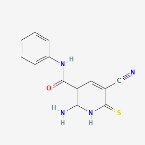 molecular formula C13H10N4OS B2438059 2-氨基-5-氰基-N-苯基-6-硫代吡啶-3-甲酰胺 CAS No. 496844-38-3