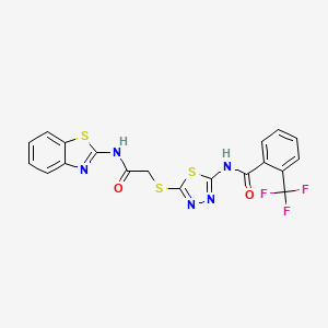 molecular formula C19H12F3N5O2S3 B2438072 N-(5-((2-(benzo[d]thiazol-2-ylamino)-2-oxoethyl)thio)-1,3,4-thiadiazol-2-yl)-2-(trifluoromethyl)benzamide CAS No. 389072-69-9