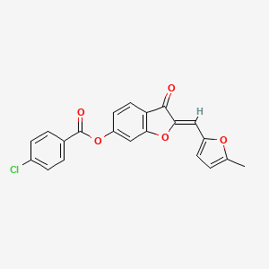 molecular formula C21H13ClO5 B2438076 (Z)-2-((5-methylfuran-2-yl)methylene)-3-oxo-2,3-dihydrobenzofuran-6-yl 4-chlorobenzoate CAS No. 622365-99-5