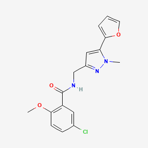 molecular formula C17H16ClN3O3 B2438079 5-chloro-N-((5-(furan-2-yl)-1-methyl-1H-pyrazol-3-yl)methyl)-2-methoxybenzamide CAS No. 1421513-64-5