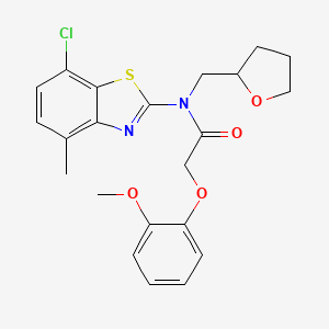 molecular formula C22H23ClN2O4S B2438090 N-(7-chloro-4-methylbenzo[d]thiazol-2-yl)-2-(2-methoxyphenoxy)-N-((tetrahydrofuran-2-yl)methyl)acetamide CAS No. 1105230-76-9