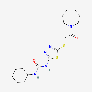 molecular formula C17H27N5O2S2 B2438094 1-[5-[2-(Azepan-1-yl)-2-oxoethyl]sulfanyl-1,3,4-thiadiazol-2-yl]-3-cyclohexylurea CAS No. 946268-51-5