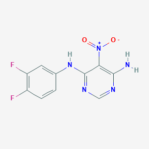 molecular formula C10H7F2N5O2 B2438101 N-(3,4-二氟苯基)-5-硝基嘧啶-4,6-二胺 CAS No. 450345-39-8