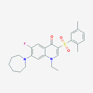 molecular formula C25H29FN2O3S B2438105 7-azepan-1-yl-3-[(2,5-dimethylphenyl)sulfonyl]-1-ethyl-6-fluoroquinolin-4(1H)-one CAS No. 892781-11-2