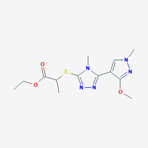 ethyl 2-((5-(3-methoxy-1-methyl-1H-pyrazol-4-yl)-4-methyl-4H-1,2,4-triazol-3-yl)thio)propanoate