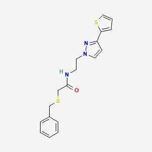 molecular formula C18H19N3OS2 B2438119 2-(苄基硫代)-N-(2-(3-(噻吩-2-基)-1H-吡唑-1-基)乙基)乙酰胺 CAS No. 1797717-70-4