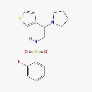 molecular formula C16H19FN2O2S2 B2438125 2-氟-N-(2-(吡咯烷-1-基)-2-(噻吩-3-基)乙基)苯磺酰胺 CAS No. 954597-52-5