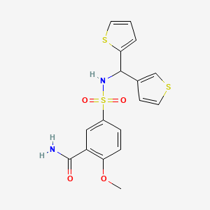 molecular formula C17H16N2O4S3 B2438127 2-甲氧基-5-(N-(噻吩-2-基(噻吩-3-基)甲基)磺酰胺)苯甲酰胺 CAS No. 2034333-80-5