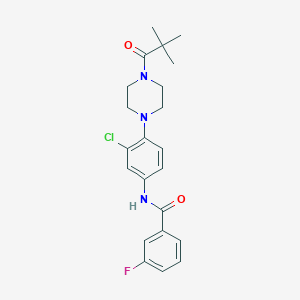 molecular formula C22H25ClFN3O2 B243813 N-{3-chloro-4-[4-(2,2-dimethylpropanoyl)-1-piperazinyl]phenyl}-3-fluorobenzamide 
