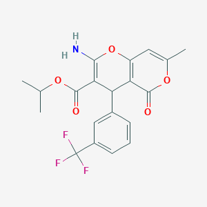 molecular formula C20H18F3NO5 B2438146 丙-2-基 2-氨基-7-甲基-5-氧代-4-[3-(三氟甲基)苯基]-4H-吡喃并[3,2-c]吡喃-3-羧酸酯 CAS No. 625373-02-6