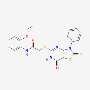 molecular formula C21H18N4O3S3 B2438151 N-(2-ethoxyphenyl)-2-((7-oxo-3-phenyl-2-thioxo-2,3,6,7-tetrahydrothiazolo[4,5-d]pyrimidin-5-yl)thio)acetamide CAS No. 1040653-90-4