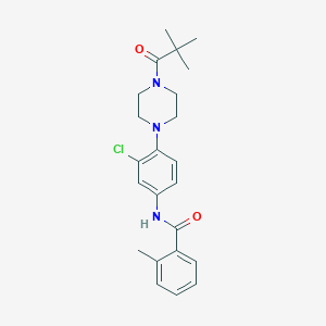 molecular formula C23H28ClN3O2 B243816 N-{3-chloro-4-[4-(2,2-dimethylpropanoyl)-1-piperazinyl]phenyl}-2-methylbenzamide 