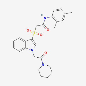 molecular formula C25H29N3O4S B2438172 N-(2,4-dimethylphenyl)-2-((1-(2-oxo-2-(piperidin-1-yl)ethyl)-1H-indol-3-yl)sulfonyl)acetamide CAS No. 878058-65-2