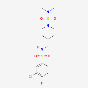 molecular formula C14H21ClFN3O4S2 B2438195 4-((3-chloro-4-fluorophenylsulfonamido)methyl)-N,N-dimethylpiperidine-1-sulfonamide CAS No. 2034294-18-1