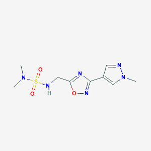 molecular formula C9H14N6O3S B2438203 5-[(Dimethylsulfamoylamino)methyl]-3-(1-methylpyrazol-4-yl)-1,2,4-oxadiazole CAS No. 2034385-88-9