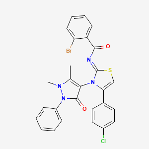 molecular formula C27H20BrClN4O2S B2438212 (Z)-2-bromo-N-(4-(4-chlorophenyl)-3-(1,5-dimethyl-3-oxo-2-phenyl-2,3-dihydro-1H-pyrazol-4-yl)thiazol-2(3H)-ylidene)benzamide CAS No. 324578-26-9