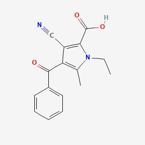 molecular formula C16H14N2O3 B2438240 4-benzoyl-3-cyano-1-ethyl-5-methyl-1H-pyrrole-2-carboxylic acid CAS No. 477846-45-0