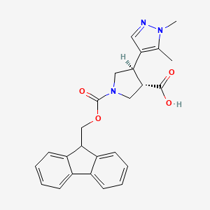 molecular formula C25H25N3O4 B2438260 (3S,4R)-4-(1,5-Dimethylpyrazol-4-yl)-1-(9H-fluoren-9-ylmethoxycarbonyl)pyrrolidine-3-carboxylic acid CAS No. 2137990-60-2