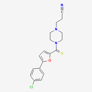 molecular formula C18H18ClN3OS B2438274 3-(4-(5-(4-Chlorophenyl)furan-2-carbonothioyl)piperazin-1-yl)propanenitrile CAS No. 370574-31-5