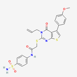 molecular formula C24H22N4O5S3 B2438277 2-[5-(4-甲氧苯基)-4-氧代-3-丙-2-烯基噻吩并[2,3-d]嘧啶-2-基]硫代基-N-(4-磺酰胺基苯基)乙酰胺 CAS No. 690643-62-0