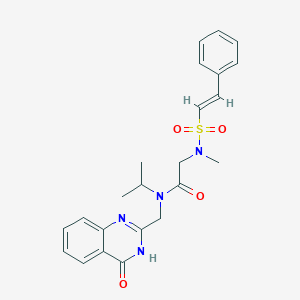 molecular formula C23H26N4O4S B2438289 2-[Methyl-[(E)-2-phenylethenyl]sulfonylamino]-N-[(4-oxo-3H-quinazolin-2-yl)methyl]-N-propan-2-ylacetamide CAS No. 873689-99-7