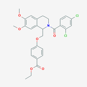 molecular formula C28H27Cl2NO6 B2438292 4-[[2-(2,4-二氯苯甲酰基)-6,7-二甲氧基-3,4-二氢-1H-异喹啉-1-基]甲氧基]苯甲酸乙酯 CAS No. 681155-28-2