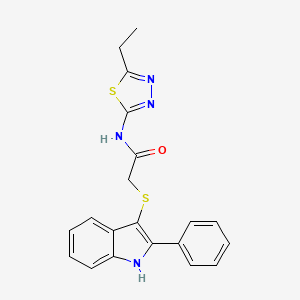 molecular formula C20H18N4OS2 B2438294 N-(5-ethyl-1,3,4-thiadiazol-2-yl)-2-[(2-phenyl-1H-indol-3-yl)sulfanyl]acetamide CAS No. 536702-56-4