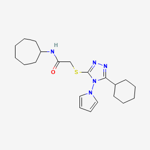 molecular formula C21H31N5OS B2438317 N-cycloheptyl-2-{[5-cyclohexyl-4-(1H-pyrrol-1-yl)-4H-1,2,4-triazol-3-yl]sulfanyl}acetamide CAS No. 896313-06-7