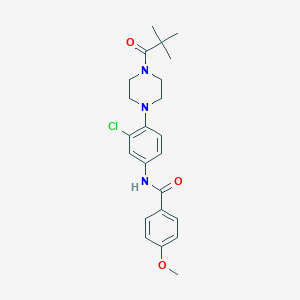 molecular formula C23H28ClN3O3 B243833 N-{3-chloro-4-[4-(2,2-dimethylpropanoyl)-1-piperazinyl]phenyl}-4-methoxybenzamide 