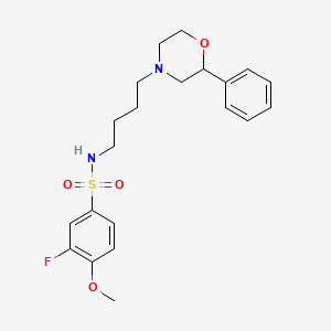molecular formula C21H27FN2O4S B2438334 3-fluoro-4-methoxy-N-(4-(2-phenylmorpholino)butyl)benzenesulfonamide CAS No. 954081-20-0